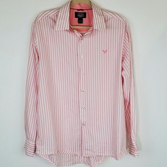 AVIREX White w/Pink Stripes Long-Sleeve Shirt, L - Picture 1 of 5